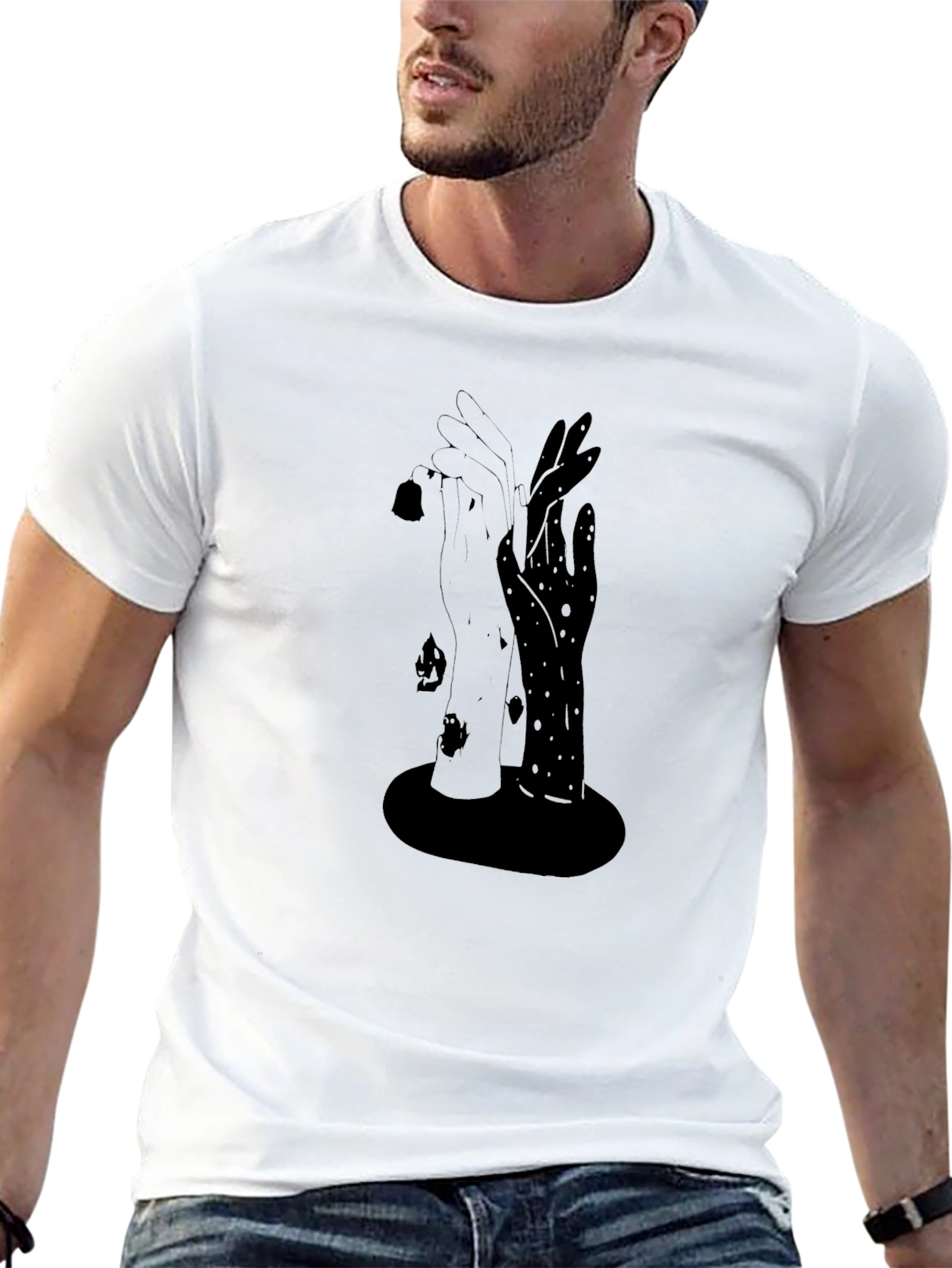 Yin Yang Hands Graphic Black T-Shirt