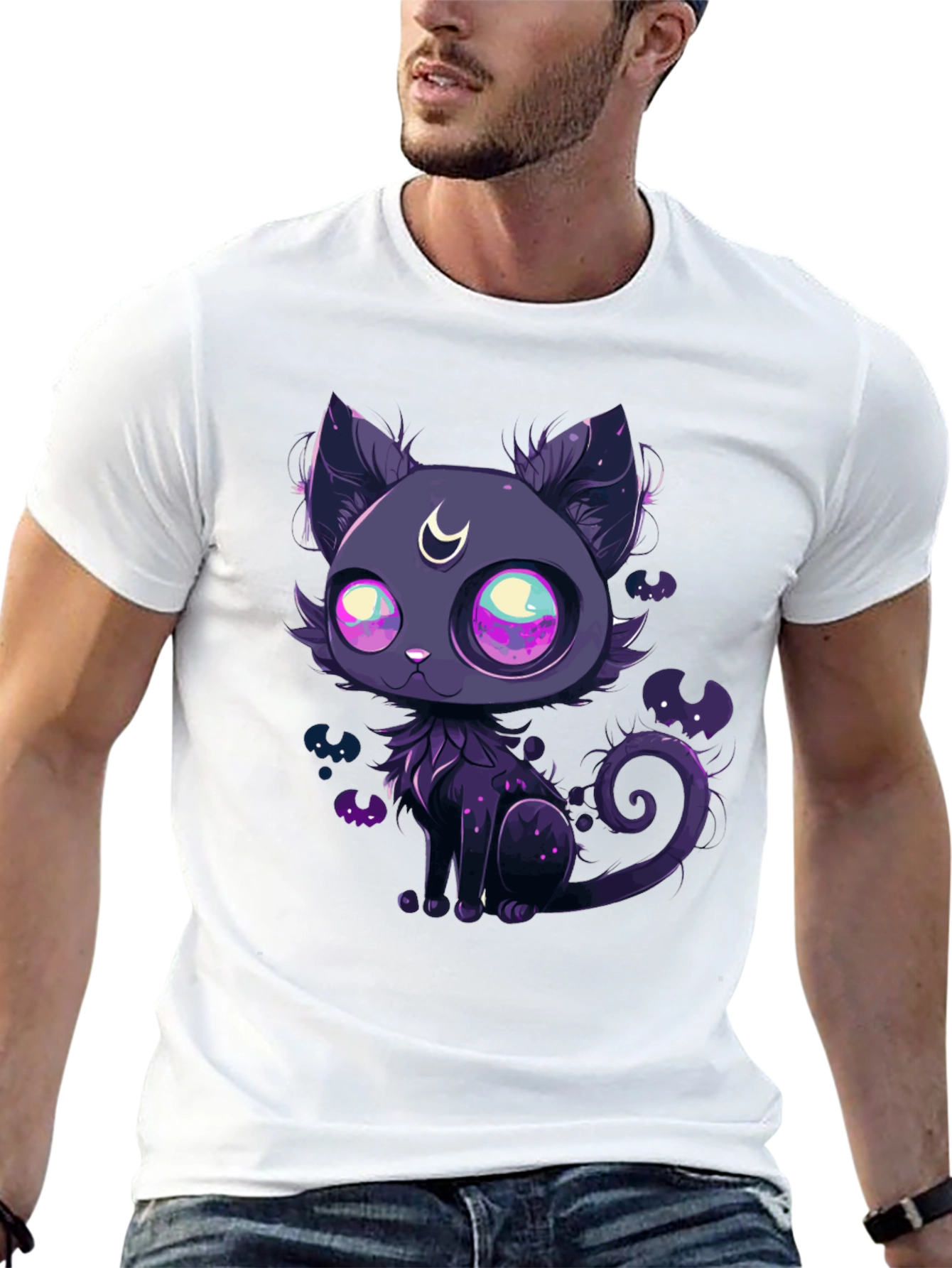 Mystic Moon Cat Black T-Shirt