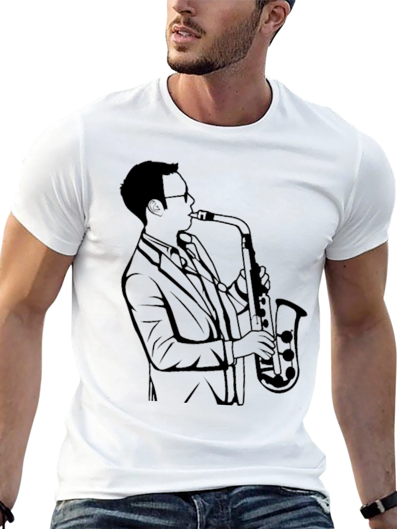 Saxophone Player Graphic Tee - Cool Black T-Shirt