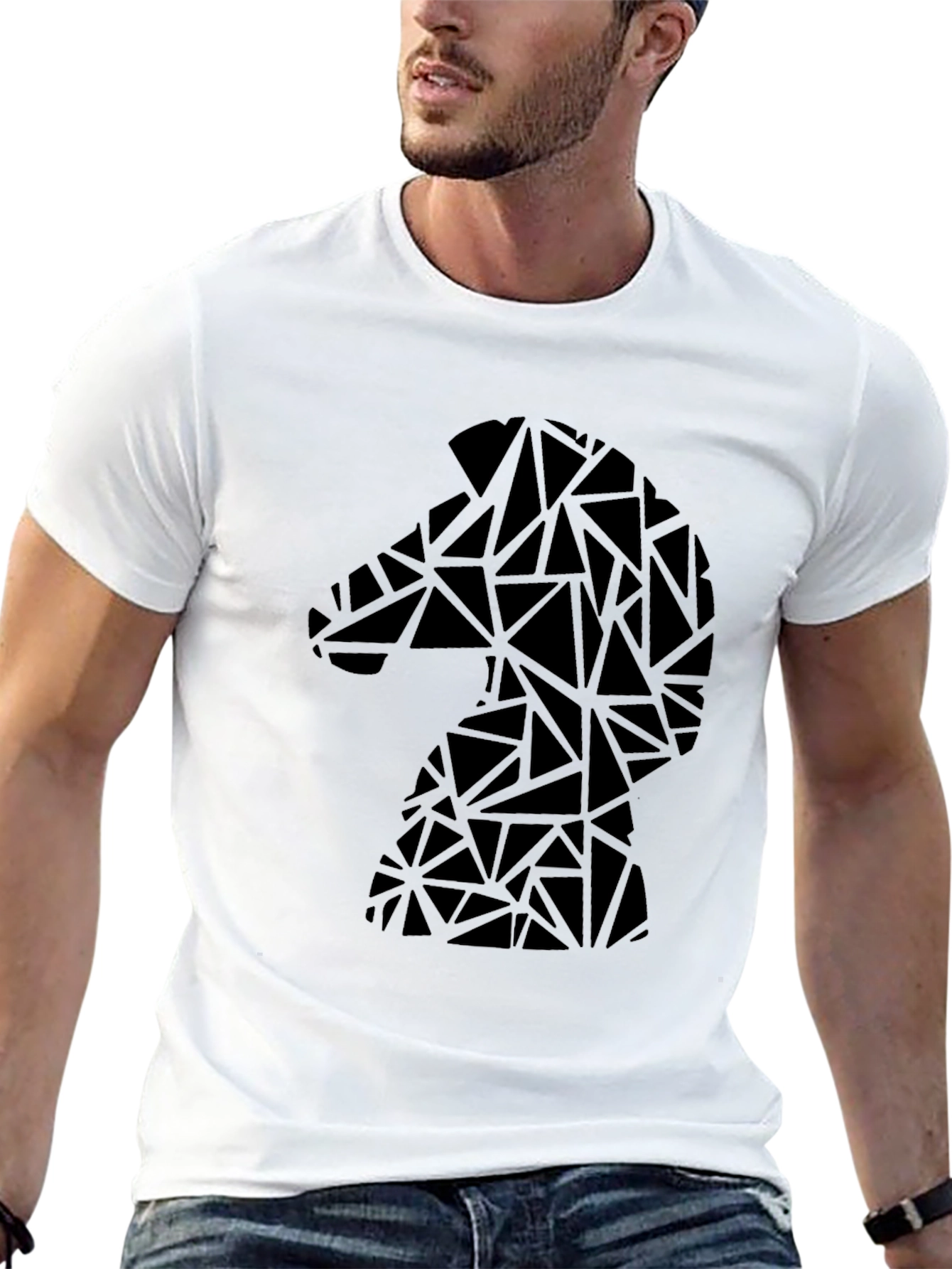 Geometric Knight Chess Piece Graphic Tee - Black