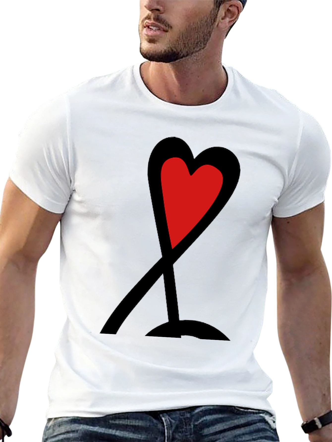 Red Heart Graphic Print Black T-Shirt