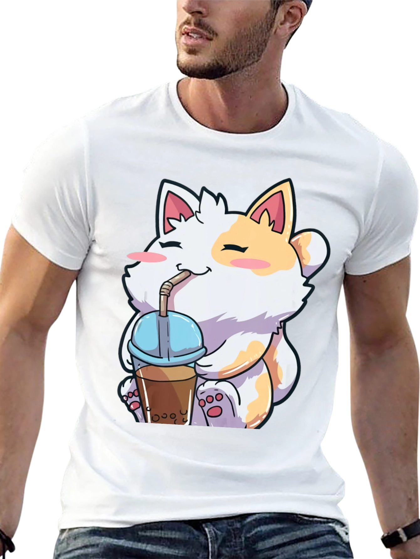 Kawaii Cat Boba Tea Graphic T-Shirt