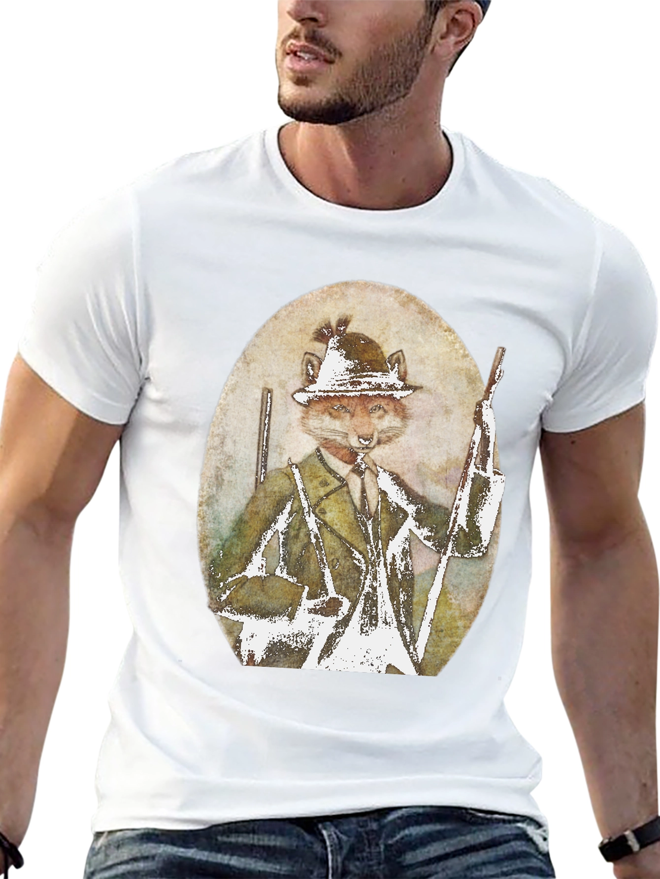 Fox Hunter Graphic T-Shirt - Novelty Print Tee