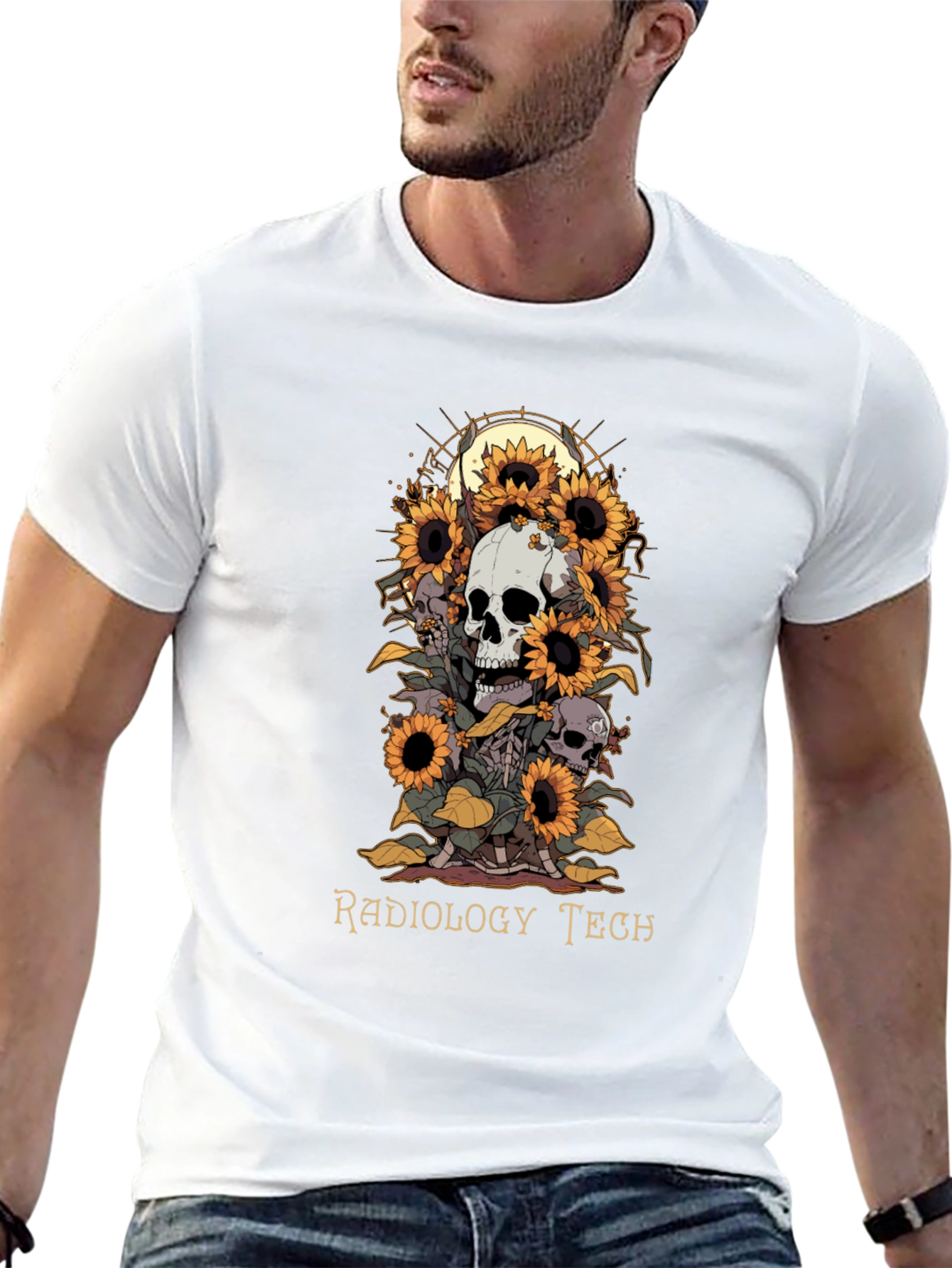 Radiology Tech Skull & Sunflower Graphic Tee