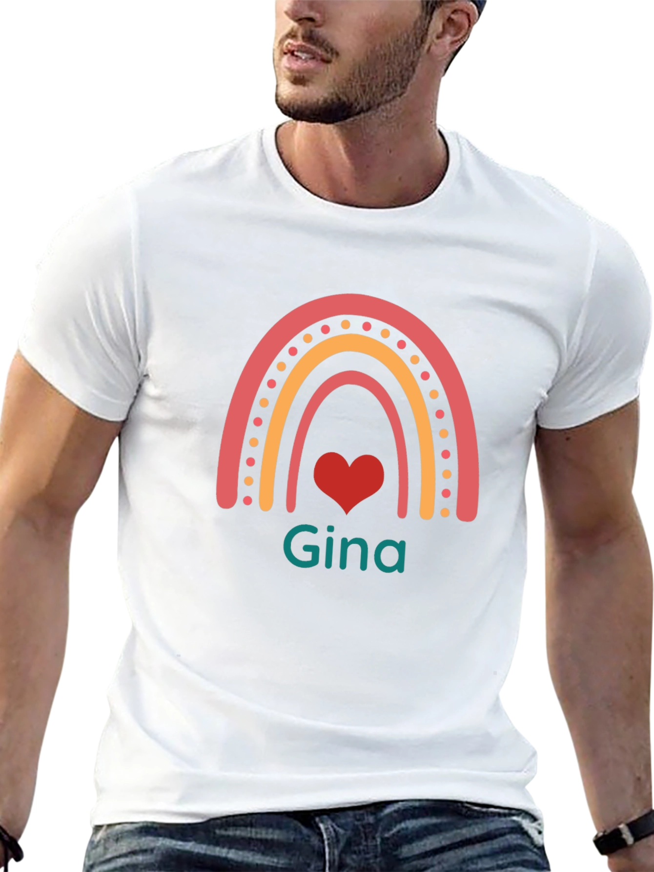 Gina Rainbow Heart T-Shirt - Trendy Personalized Tee
