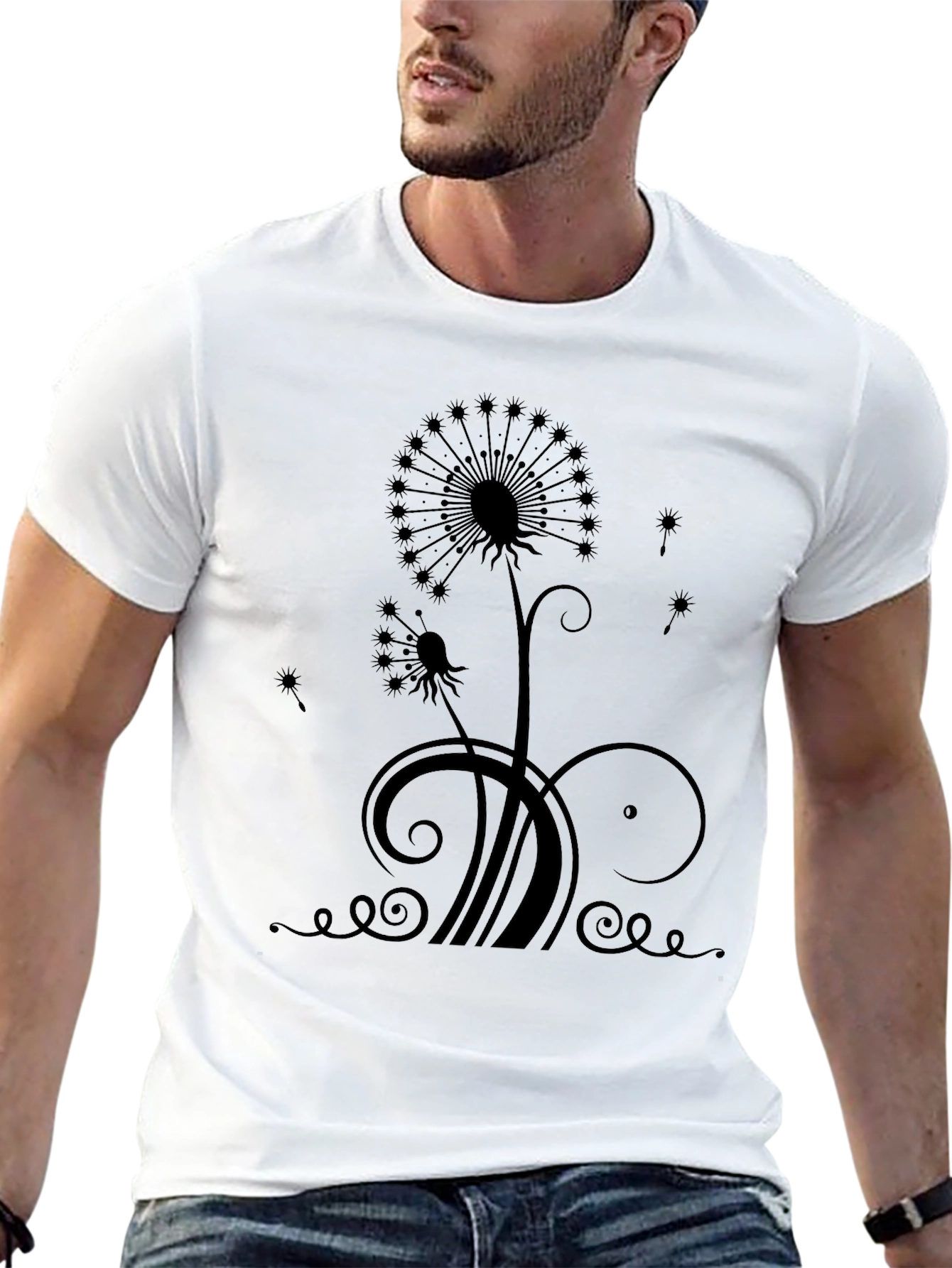 Dandelion Graphic Print Black T-Shirt