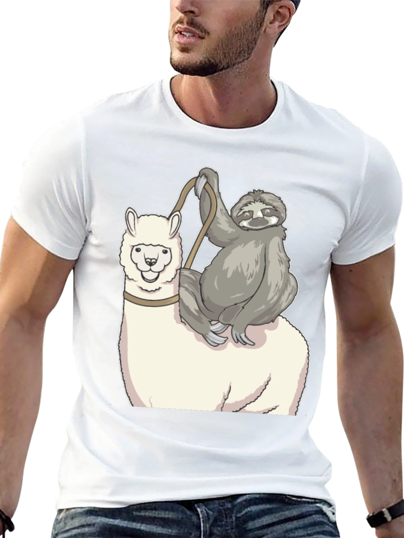 Sloth Riding Llama Graphic Tee - Funny Animal T-Shirt
