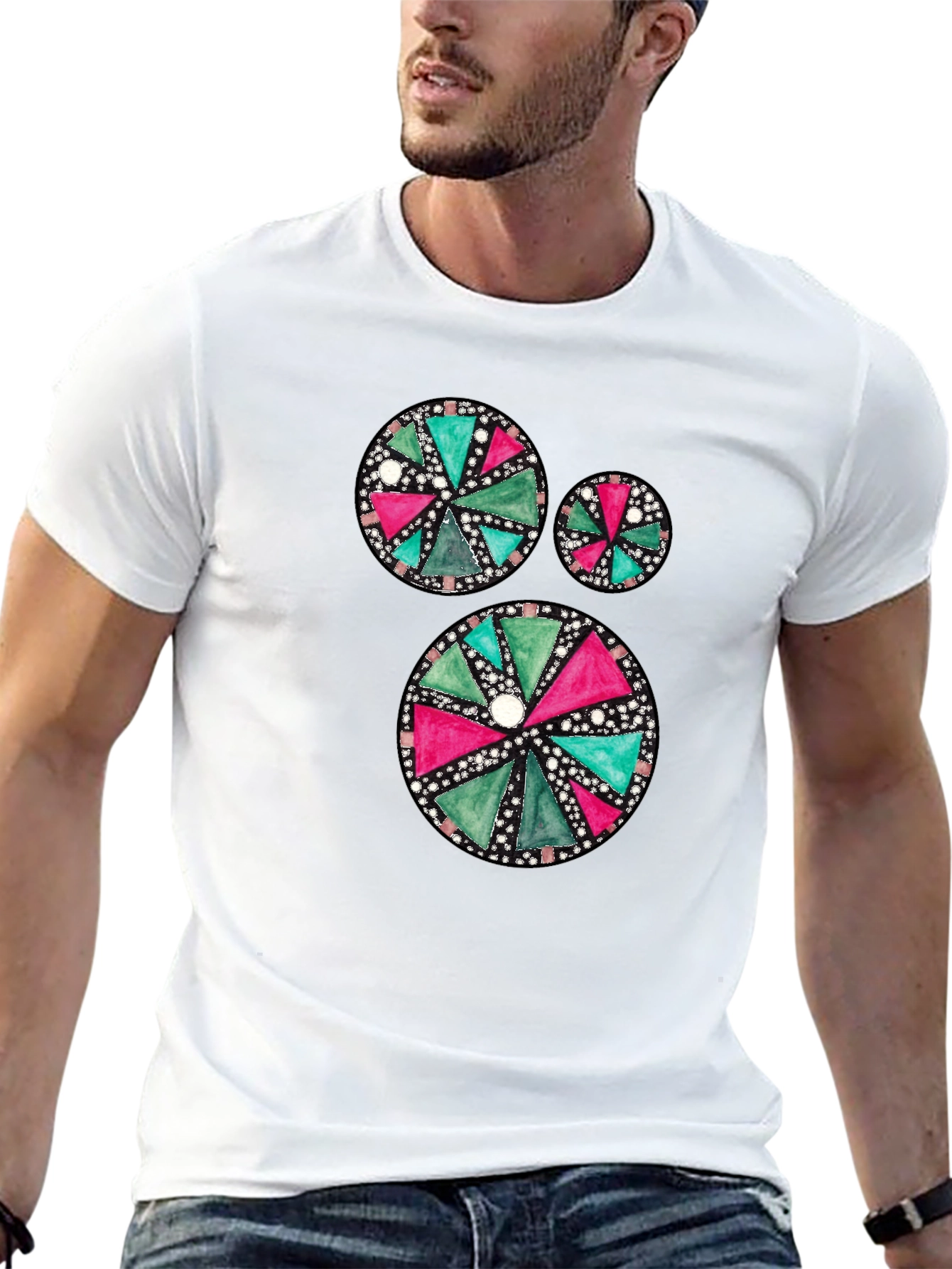 Geometric Pattern Mens Black Tee