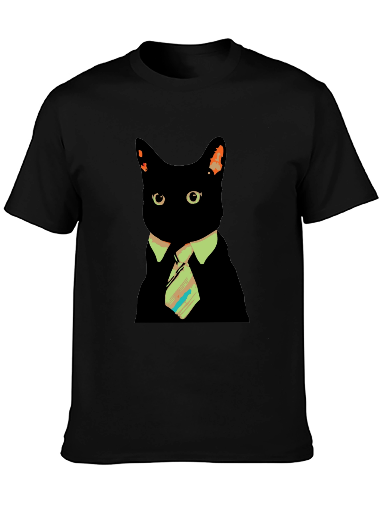 Cool Cat in Tie Graphic Tee - Black