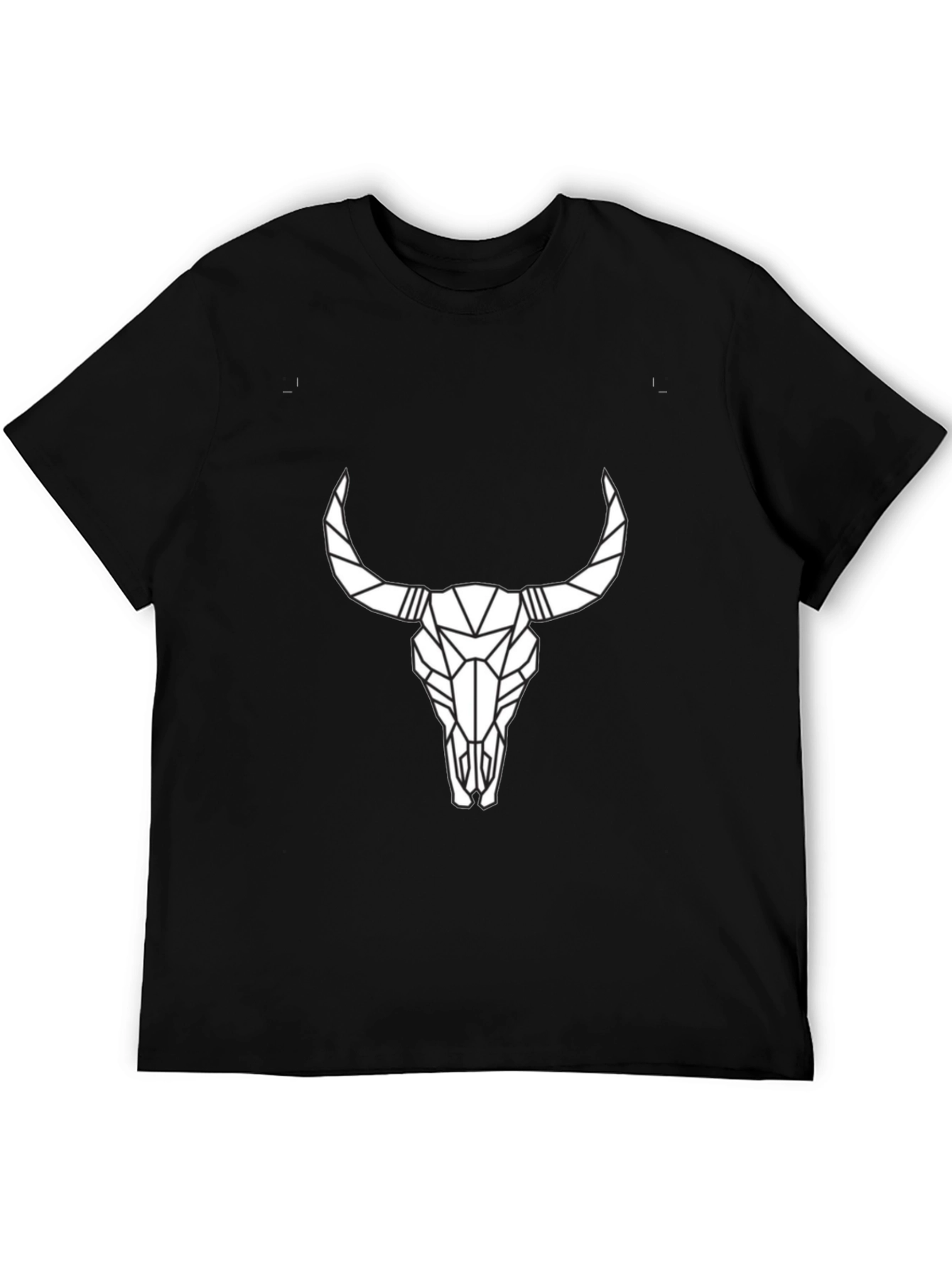 Geometric Bull Skull Graphic Tee - Black