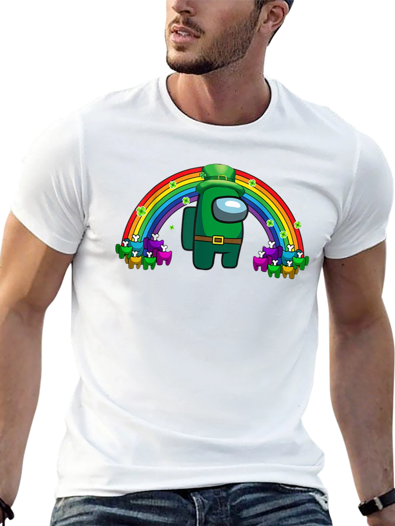 St. Patricks Day Among Us Rainbow Crew Neck T-Shirt