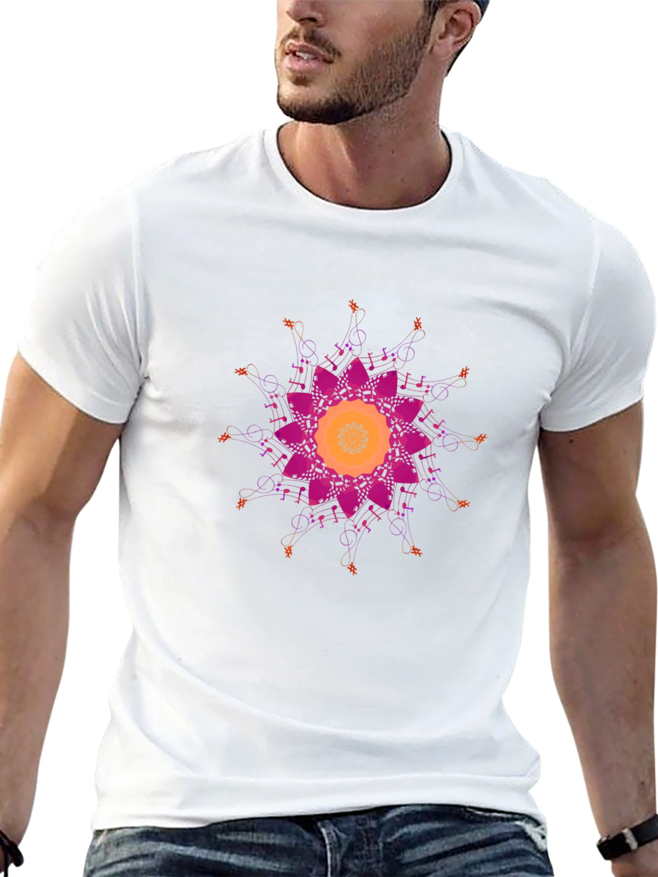 Musical Mandala Graphic Tee - Stylish Black T-Shirt