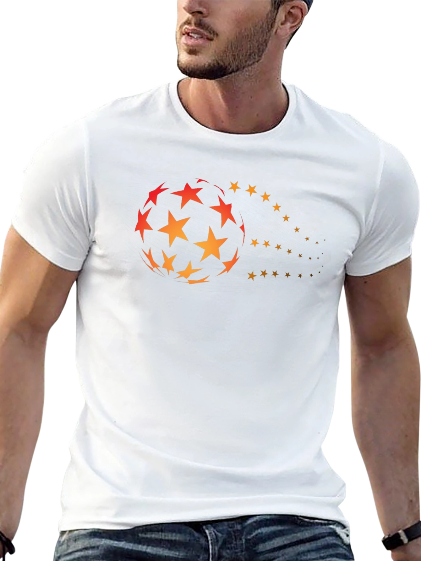 Mens Black Graphic Tee - Star Ball Design