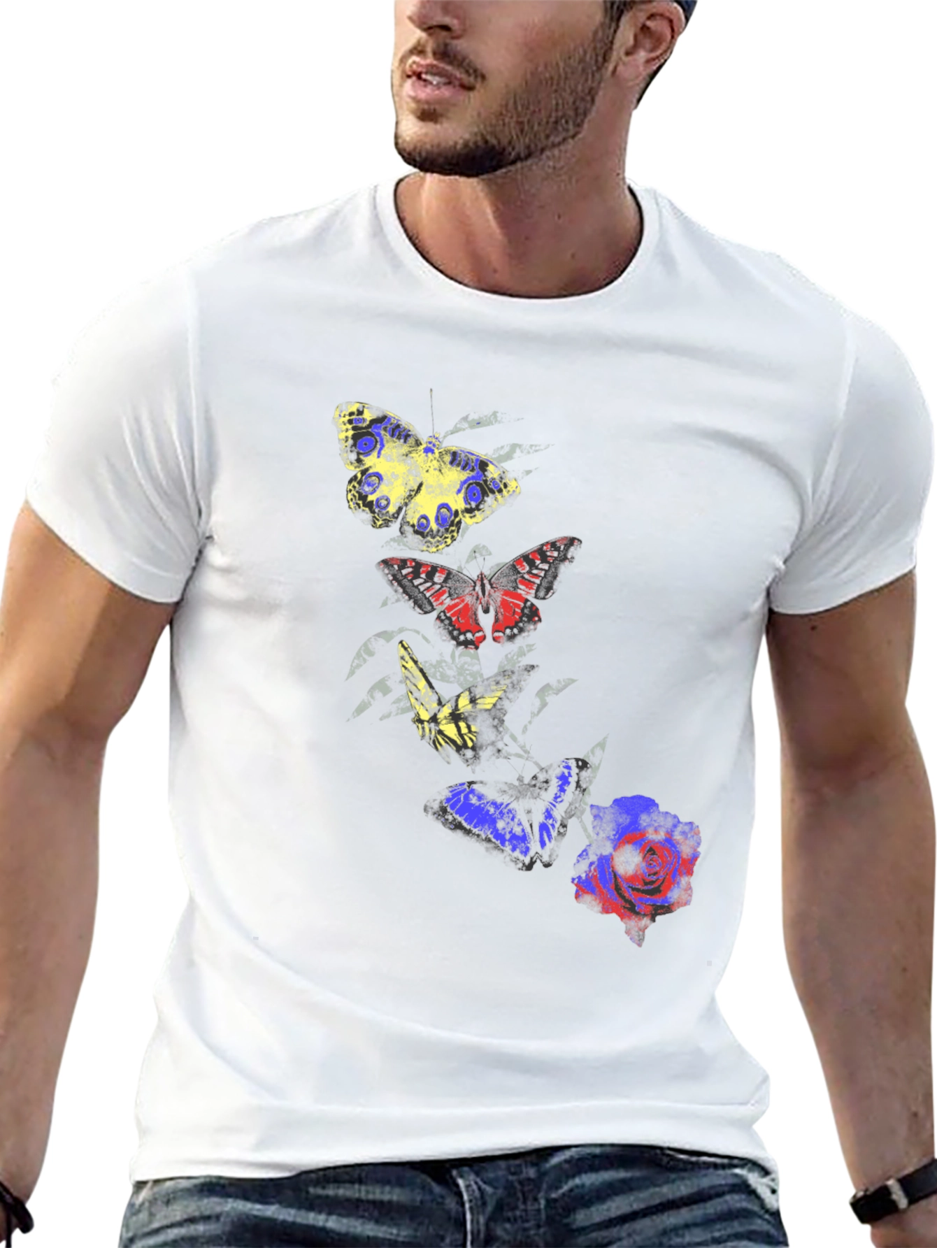 Butterfly & Rose Graphic Tee - Mens Black T-Shirt