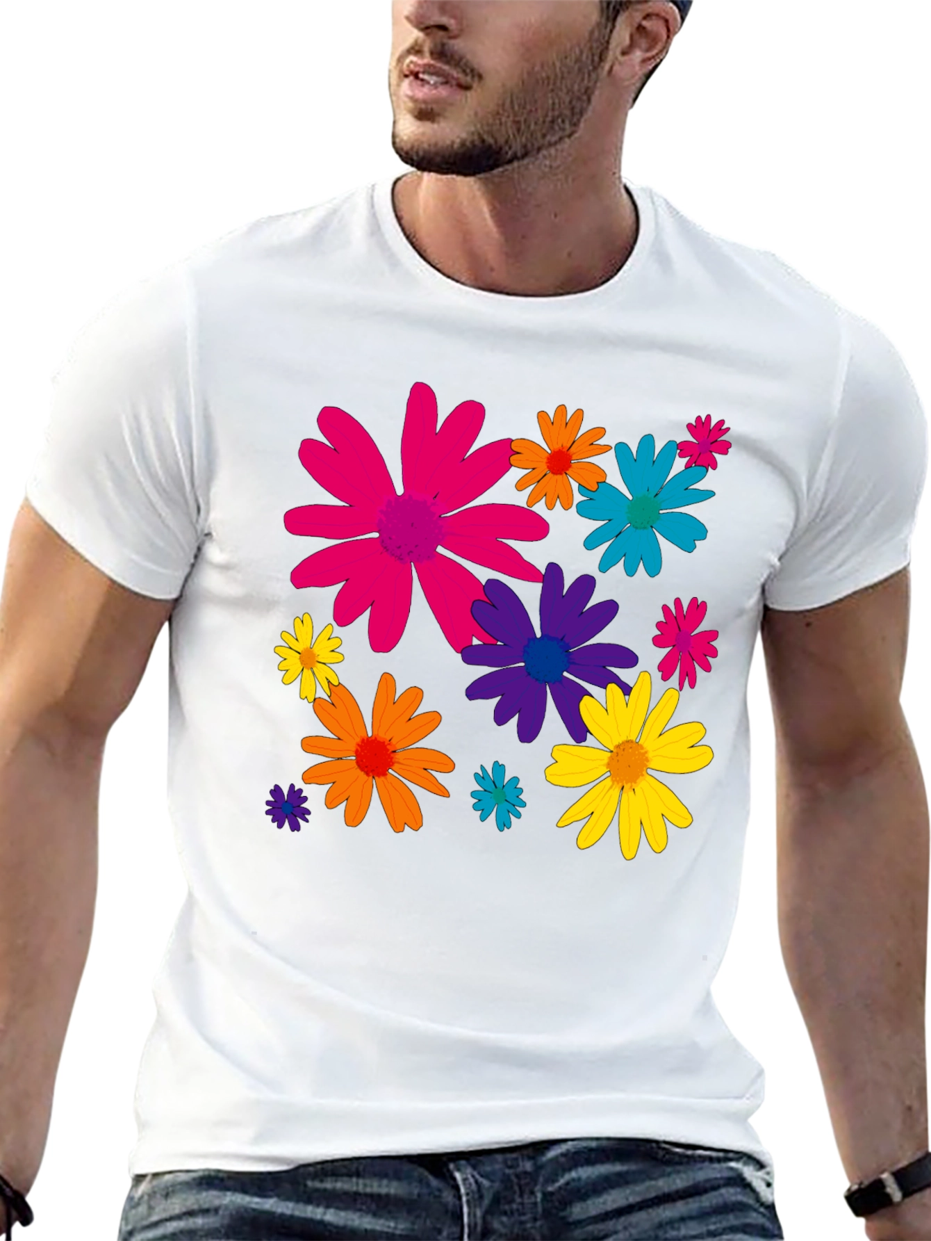 Floral Print Mens Black T-Shirt
