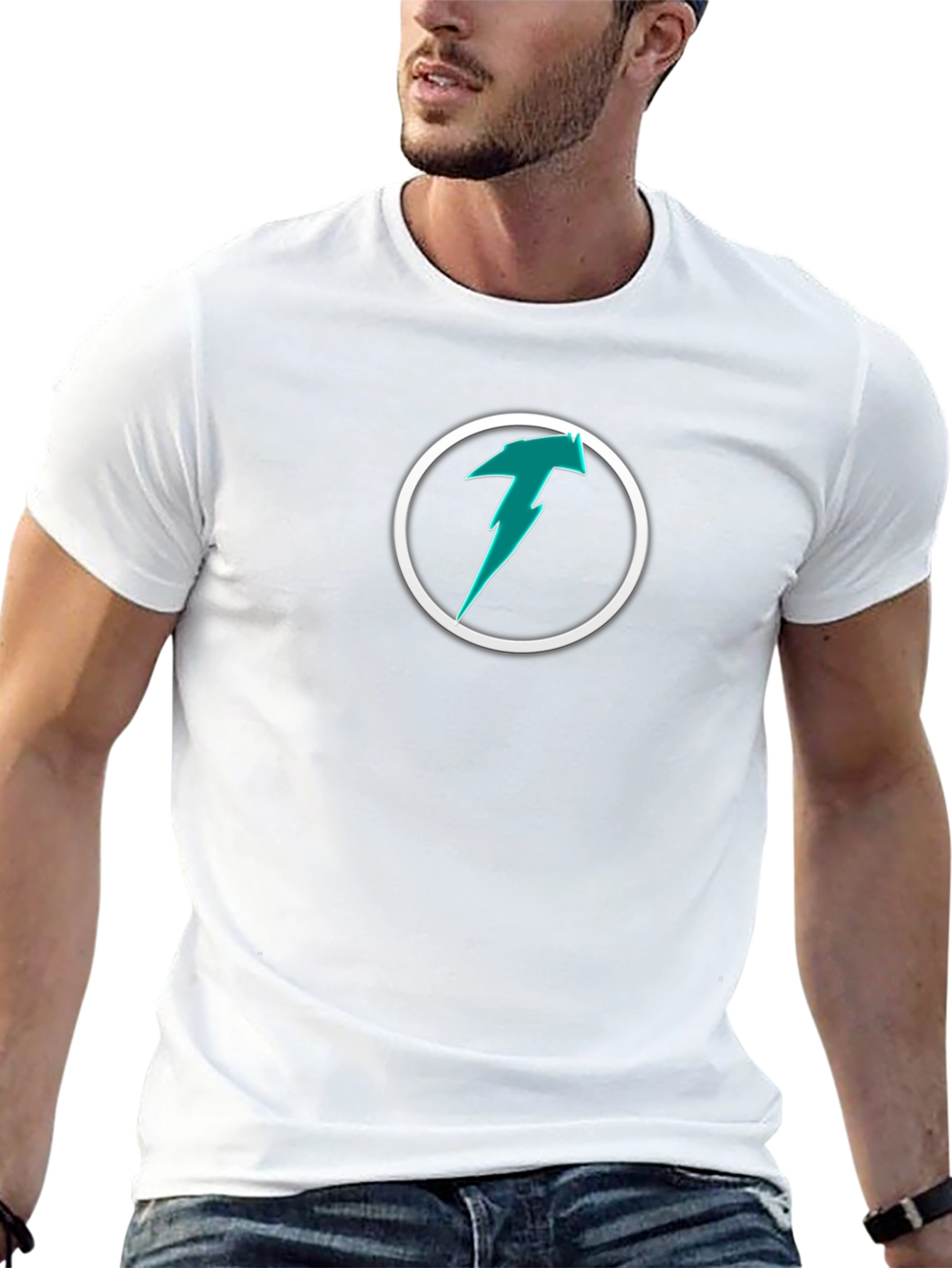 Teal Lightning Bolt Logo Black T-Shirt