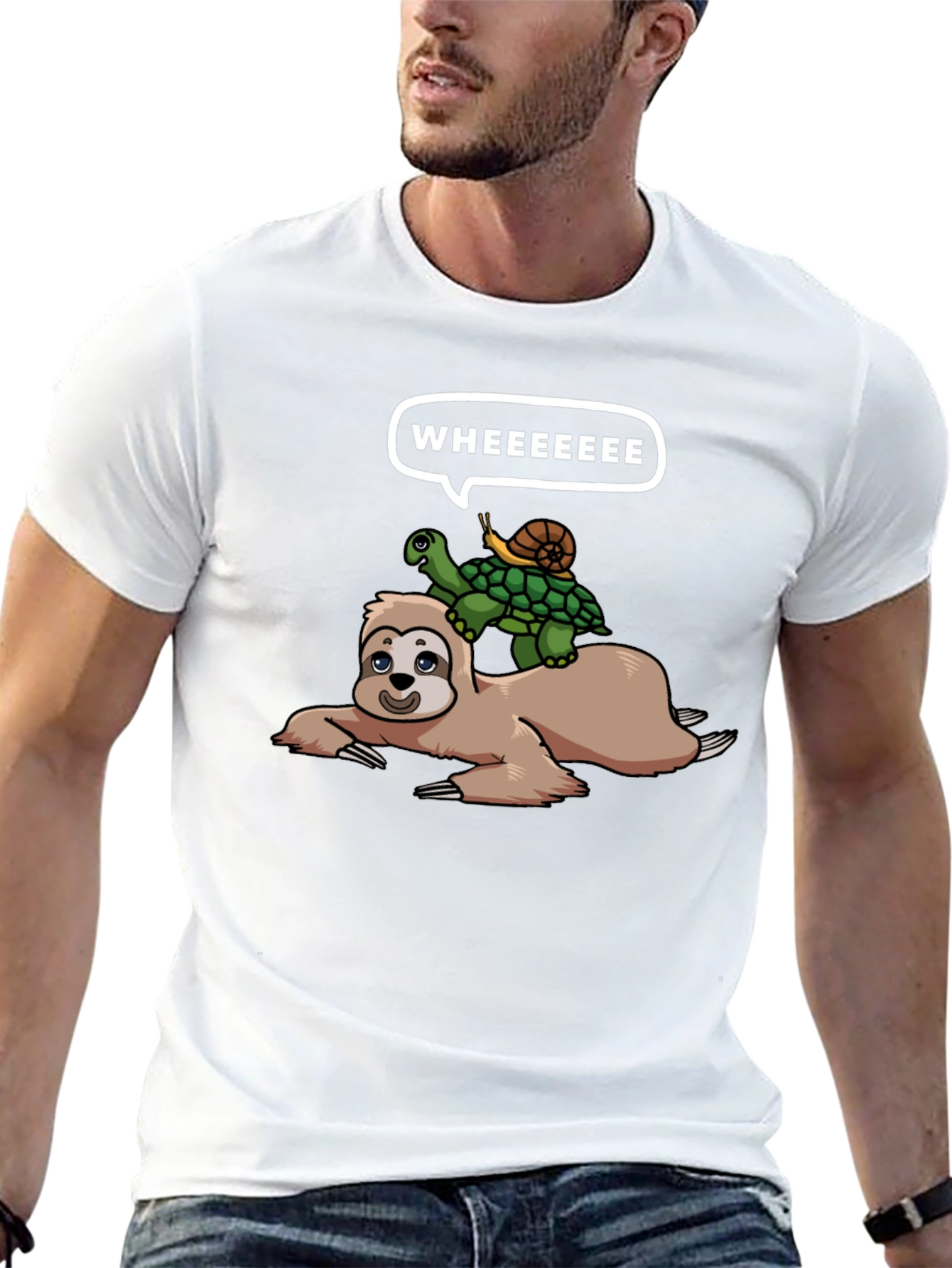 Sloth Turtle and Snail Black T-Shirt