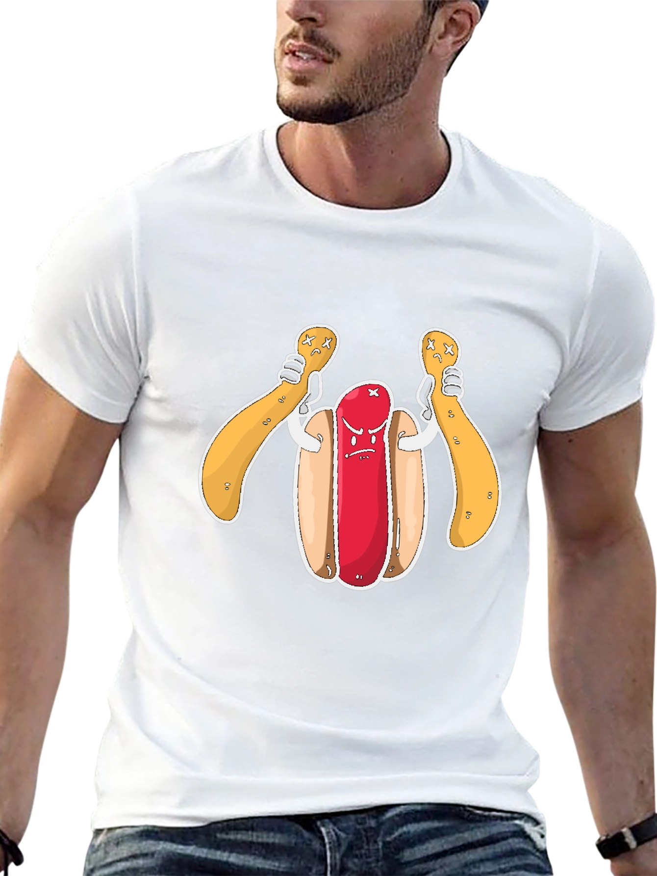 Cartoon Hot Dog Graphic T-Shirt