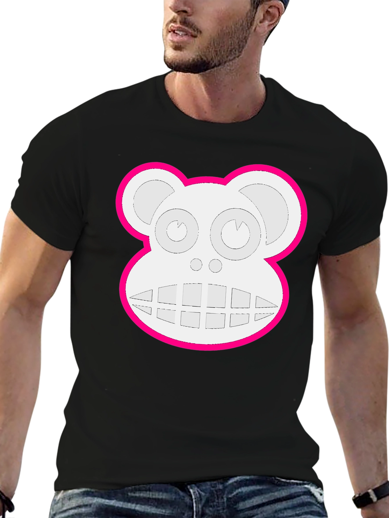 Abstract Monkey Face Graphic Tee - Black