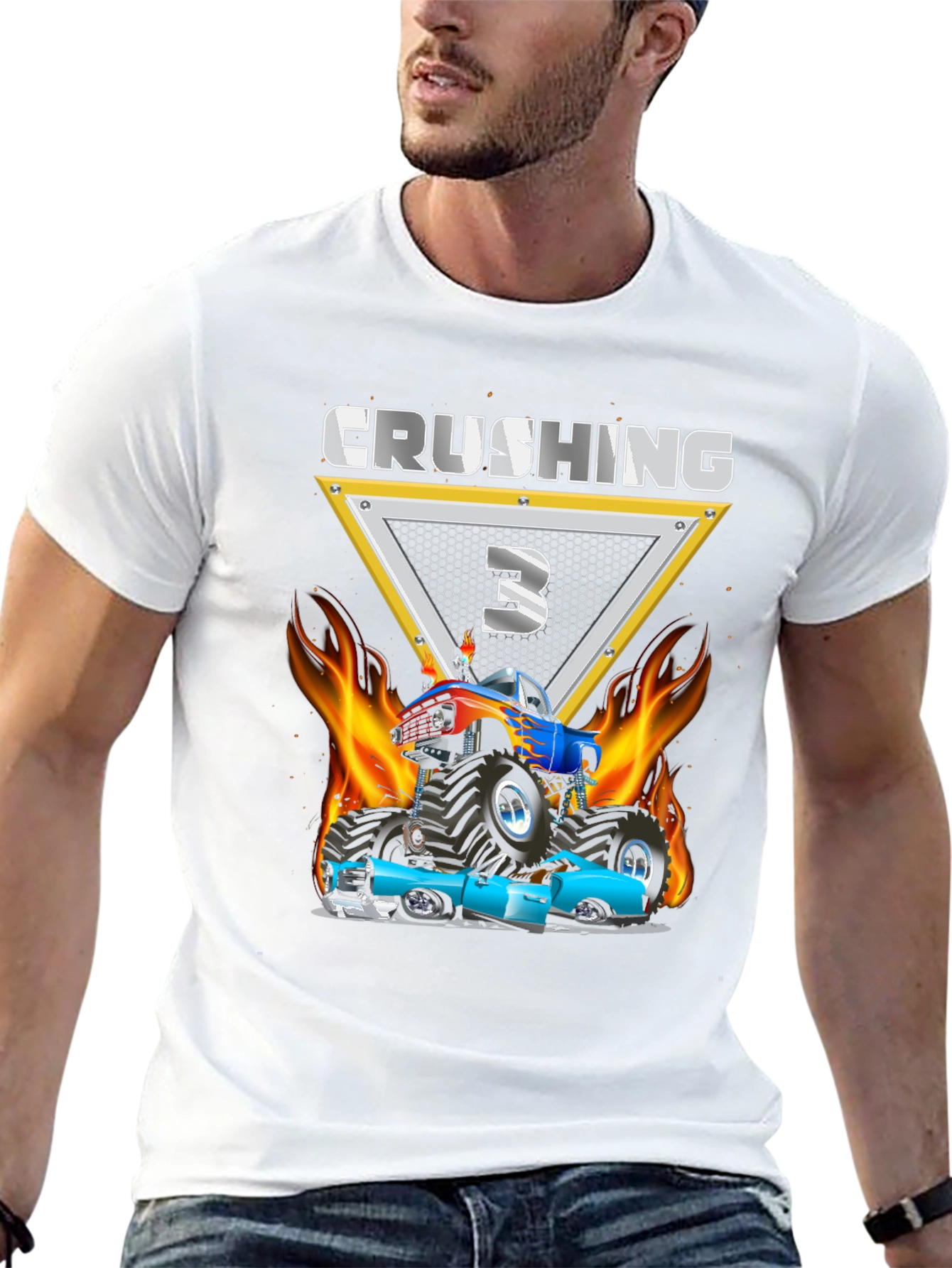 Crushing Three Monster Truck Birthday T-Shirt