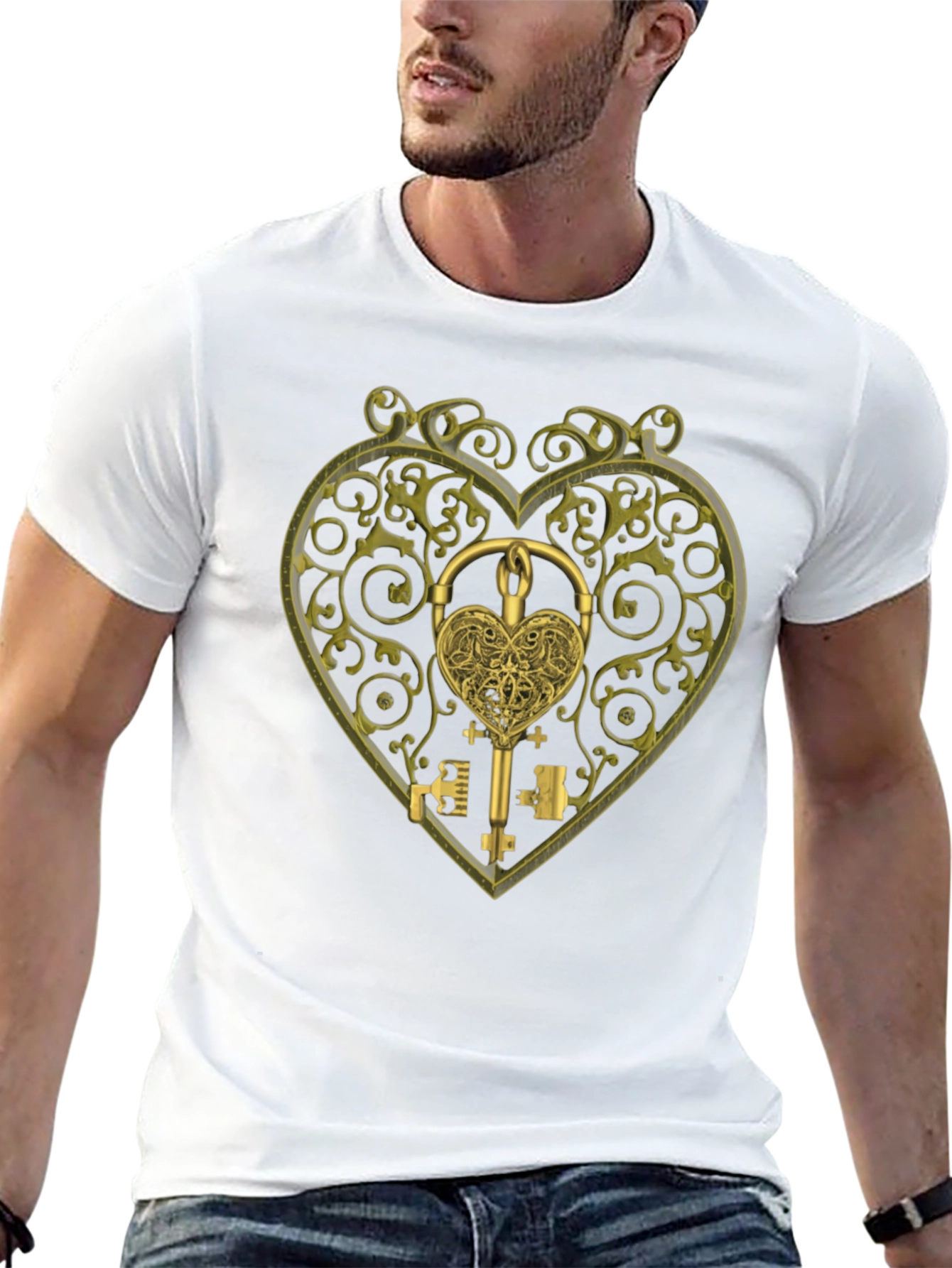 Ornate Heart Lock & Key Black Graphic Tee