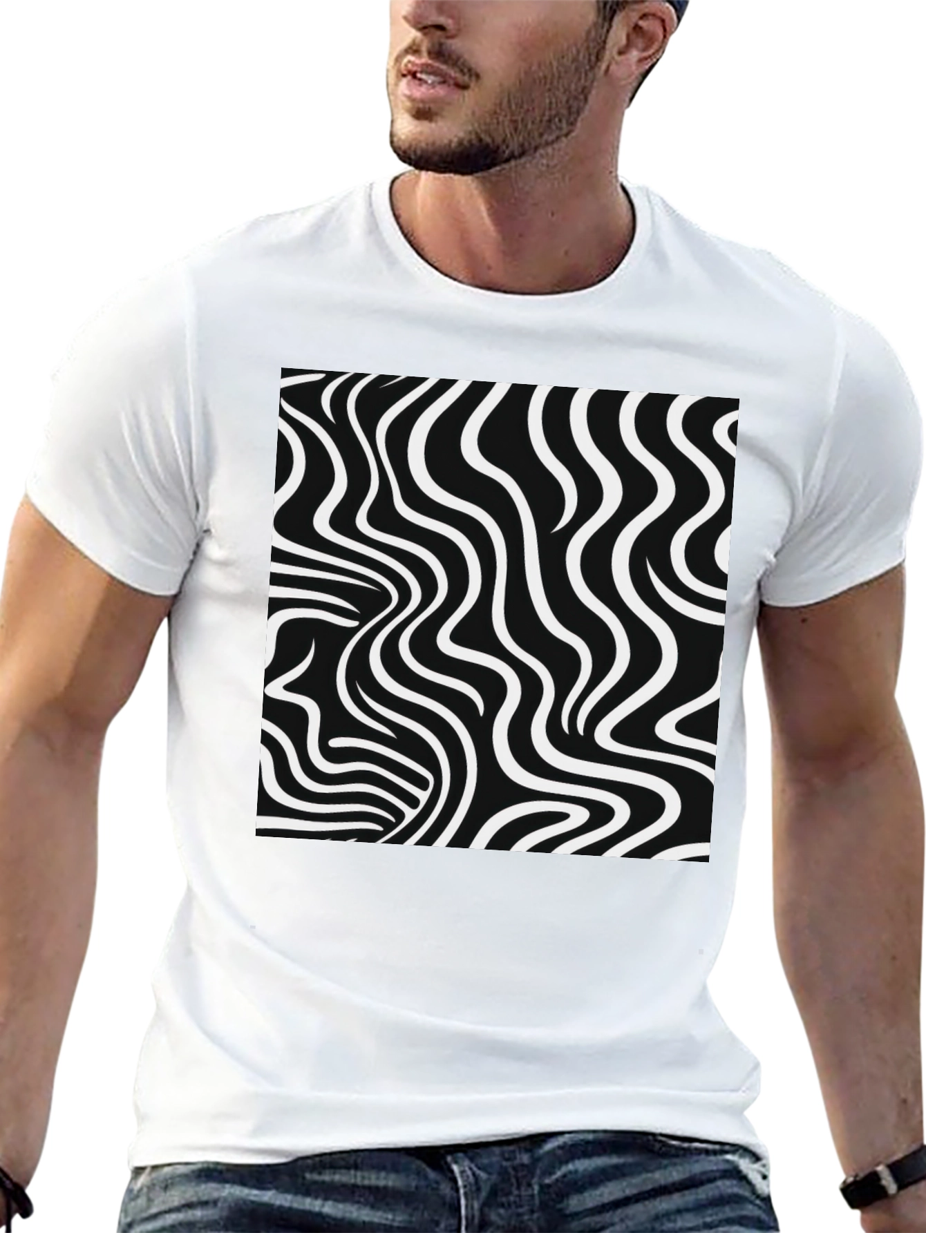 Optical Illusion Tee - Black & White Wavy Lines