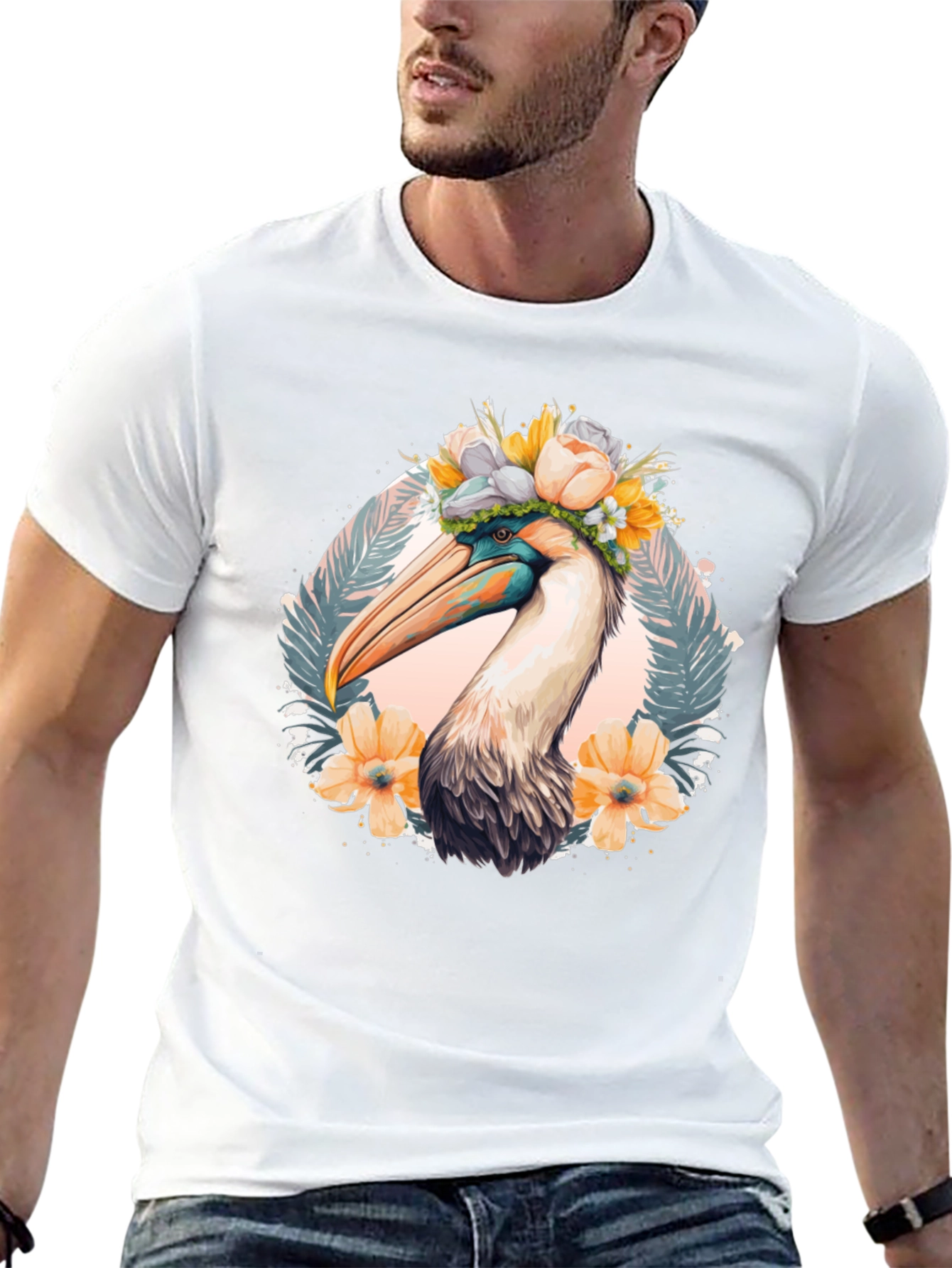 Pelican Floral Crown Black T-Shirt