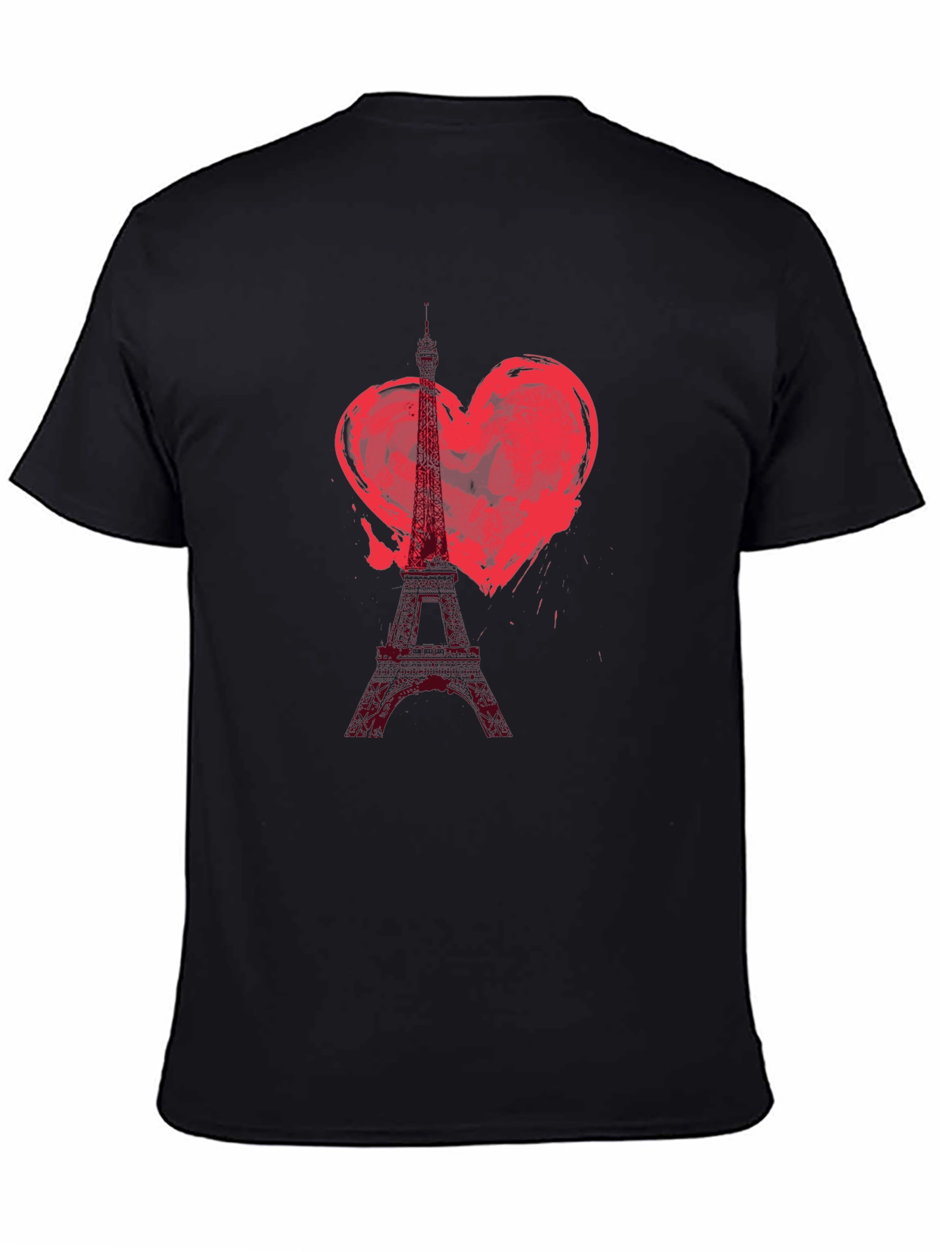 Paris Eiffel Tower Heart Graphic T-Shirt - Black