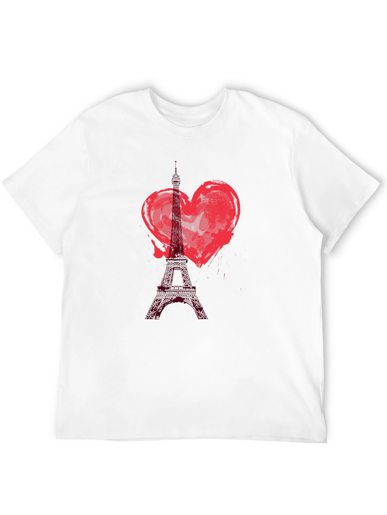 Paris Eiffel Tower Heart Graphic T-Shirt - Black