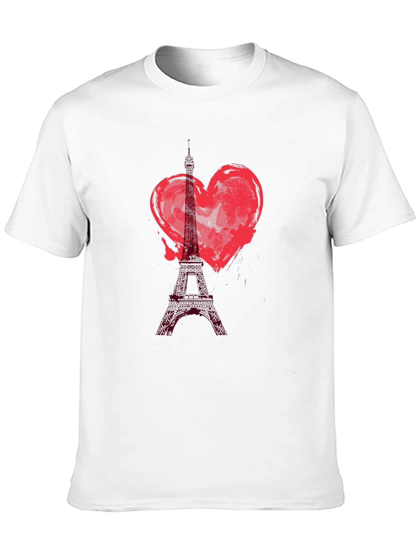 Paris Eiffel Tower Heart Graphic T-Shirt - Black