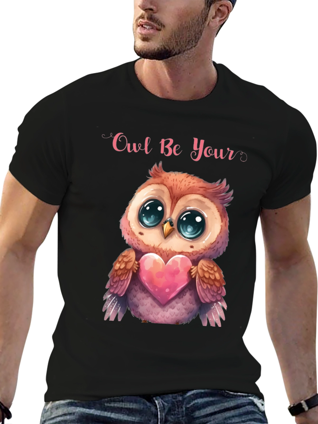 Owl Be Your Valentine Black T-Shirt