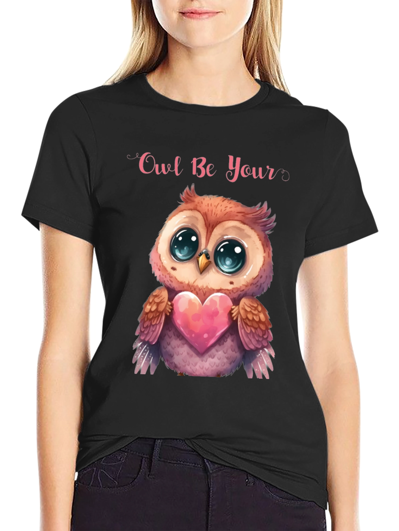 Owl Be Your Valentine Black T-Shirt