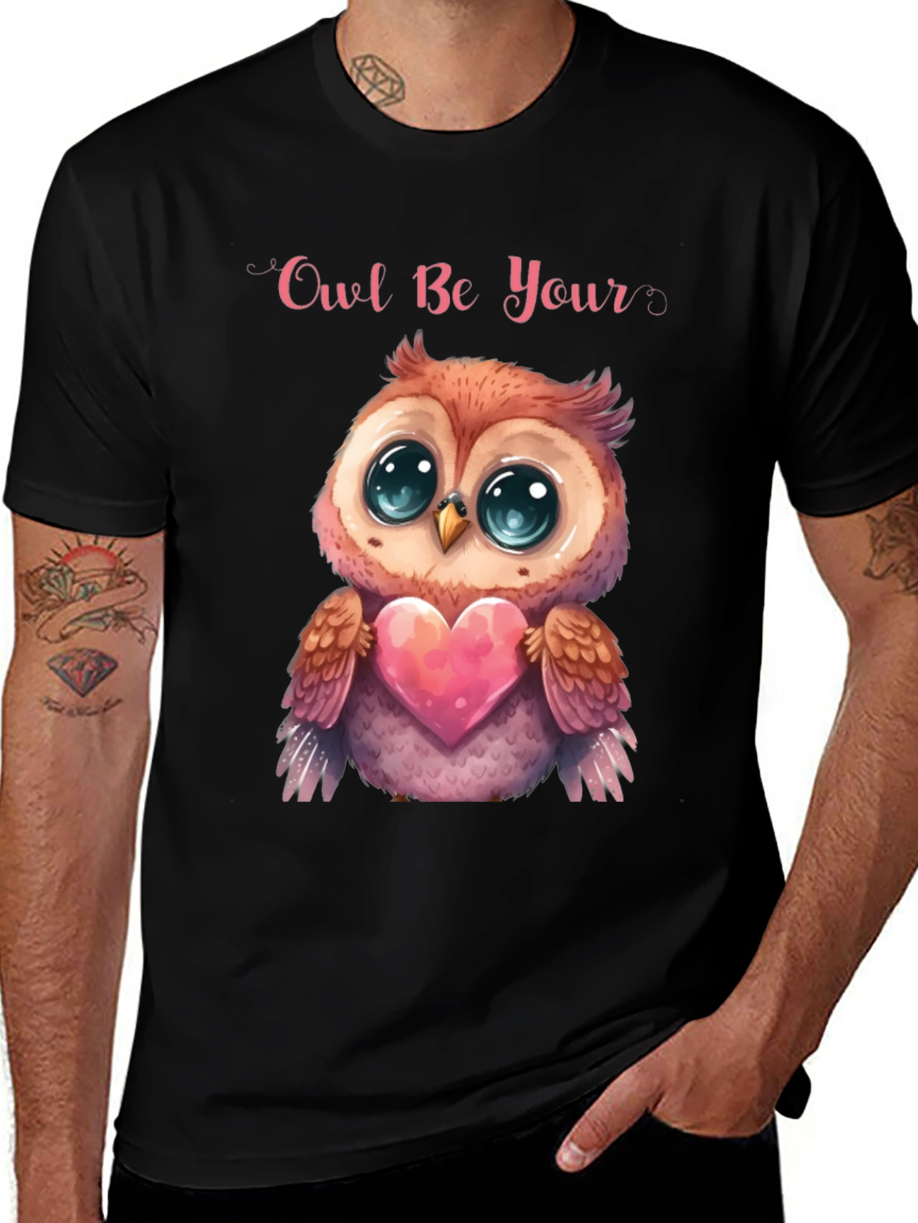 Owl Be Your Valentine Black T-Shirt