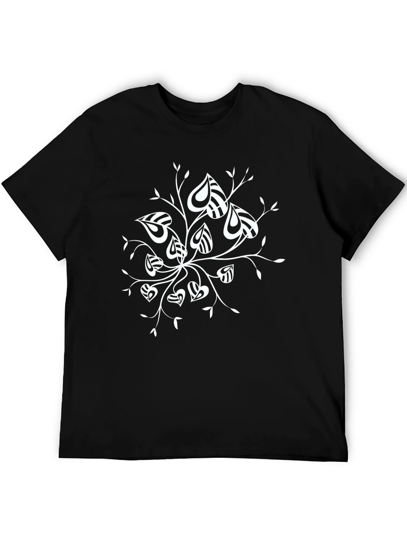 Stylish Black T-Shirt with Abstract Leaf Design