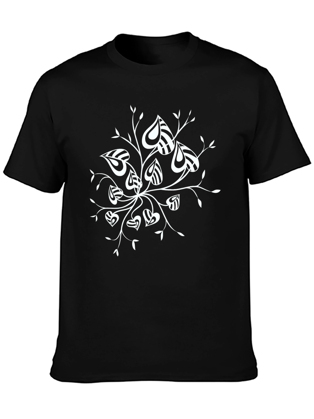 Stylish Black T-Shirt with Abstract Leaf Design