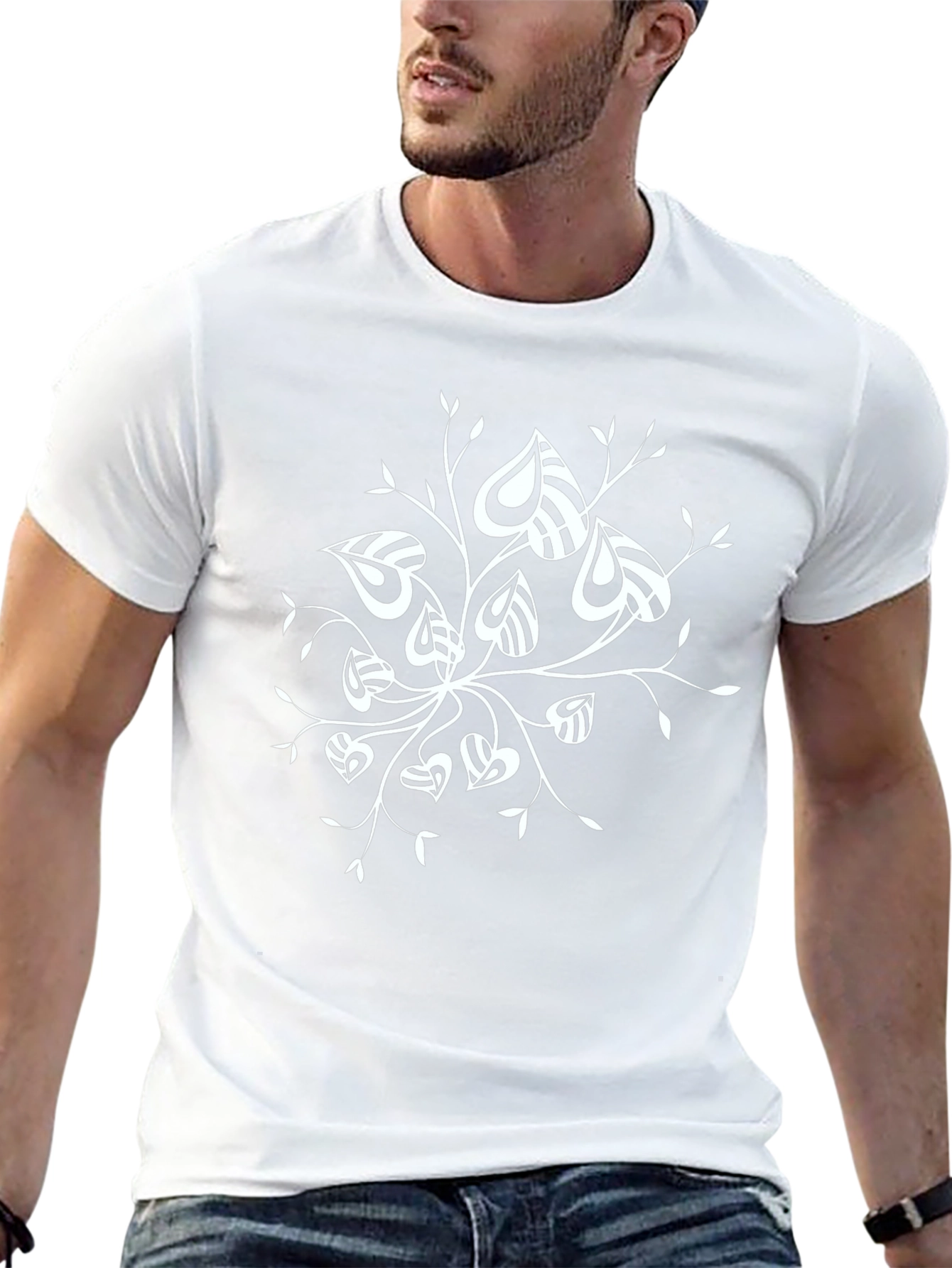 Stylish Black T-Shirt with Abstract Leaf Design