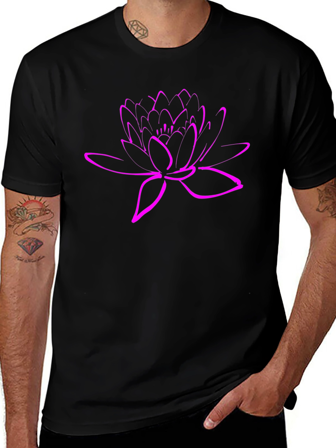 Lotus Flower Graphic Tee - Stylish Black T-Shirt