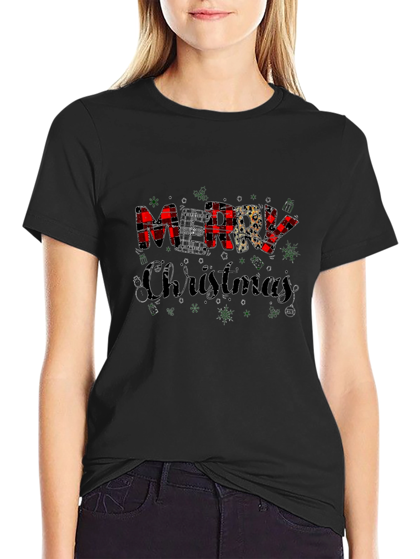 Merry Christmas Plaid Graphic Tee
