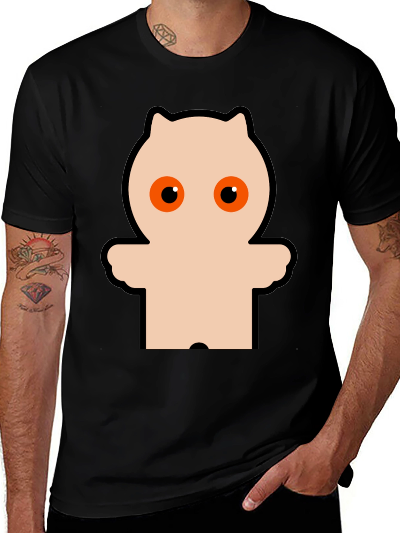 Funky Black Tee with Cartoon Owl Design