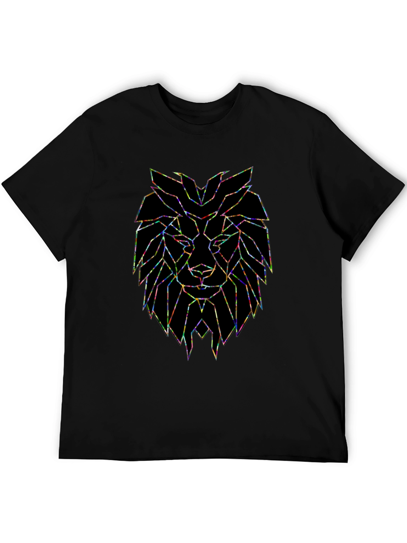 Geometric Lion Graphic Black T-Shirt