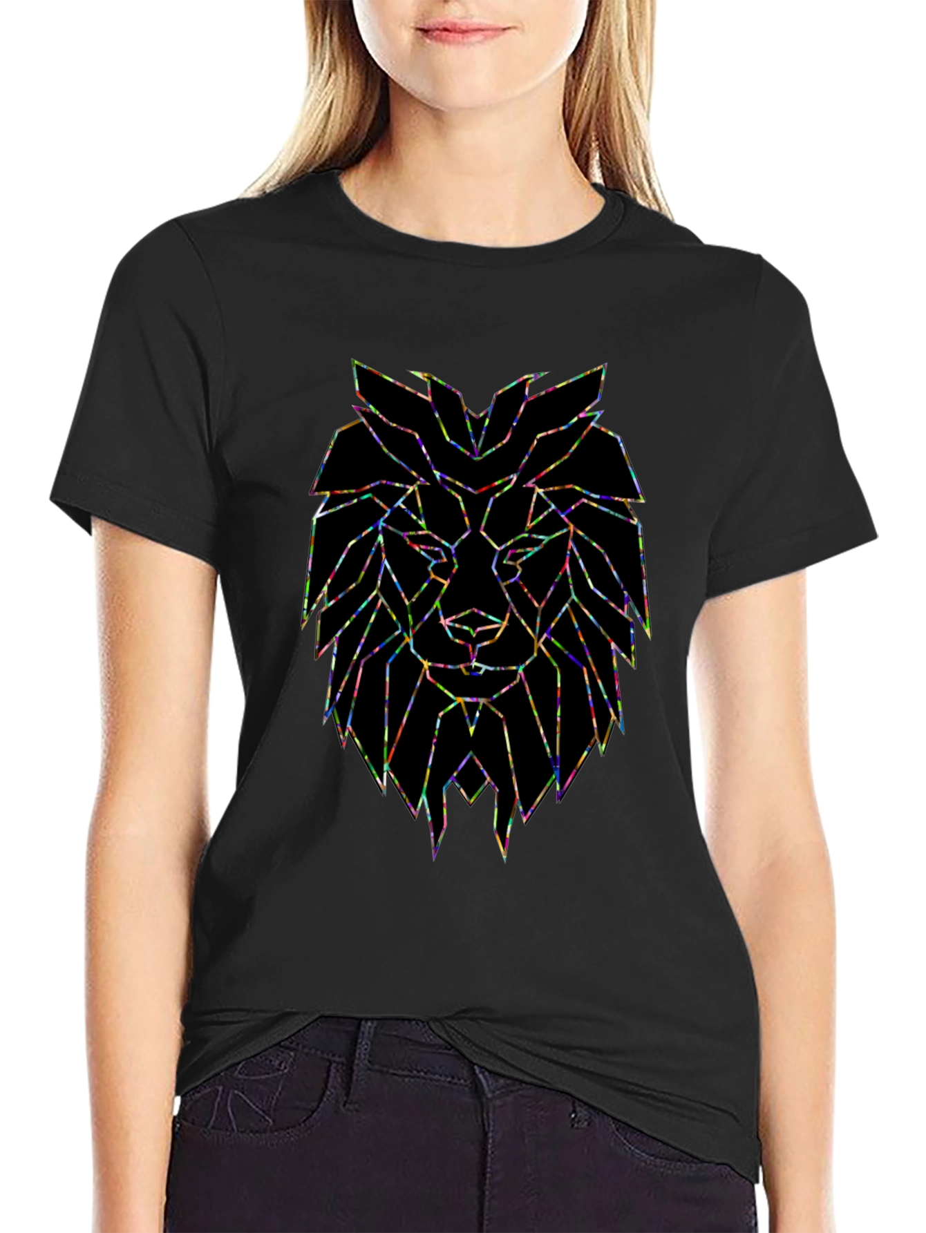 Geometric Lion Graphic Black T-Shirt
