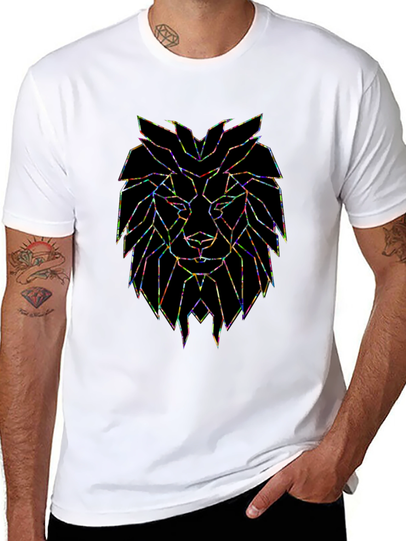 Geometric Lion Graphic Black T-Shirt