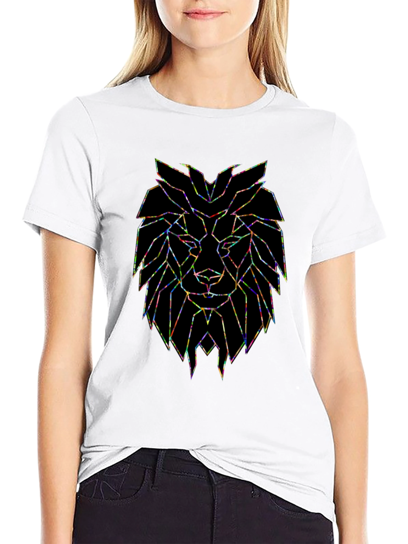 Geometric Lion Graphic Black T-Shirt