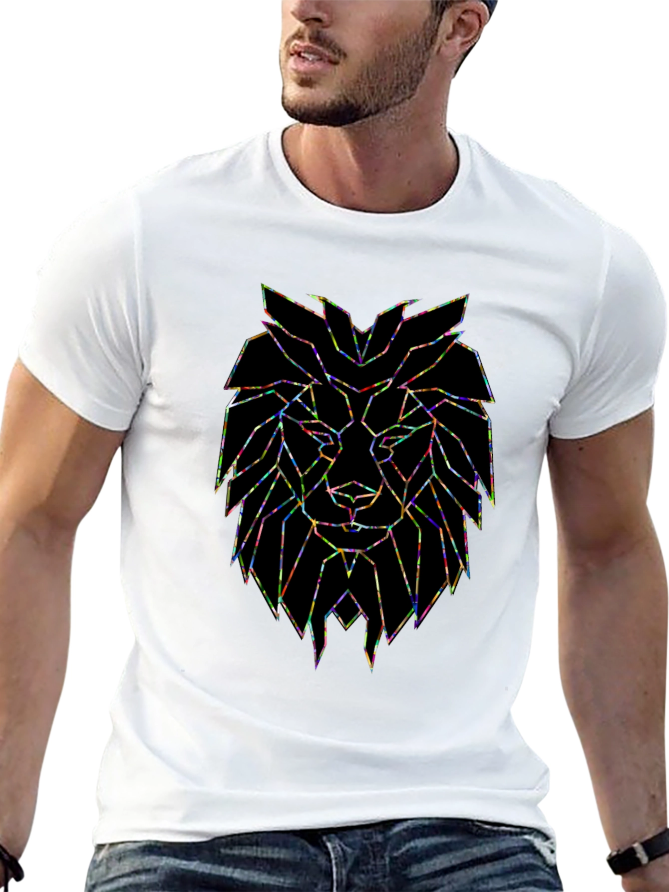 Geometric Lion Graphic Black T-Shirt