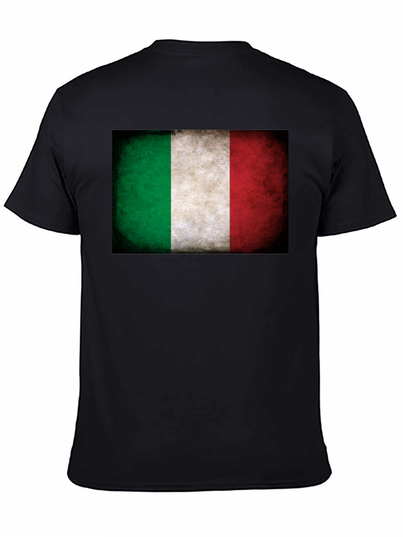 Italian Flag Grunge Graphic Tee - Black Cotton T-Shirt