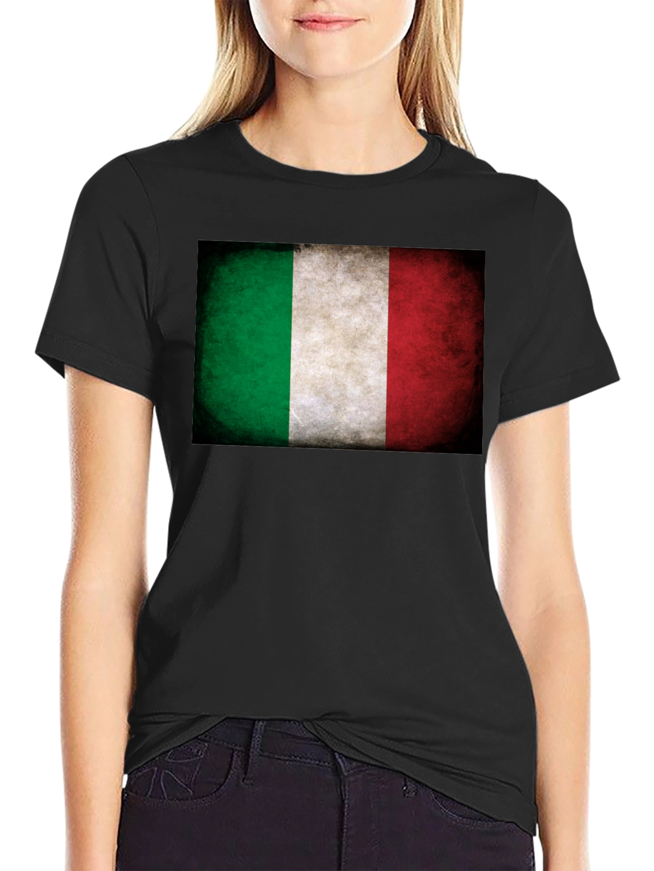 Italian Flag Grunge Graphic Tee - Black Cotton T-Shirt