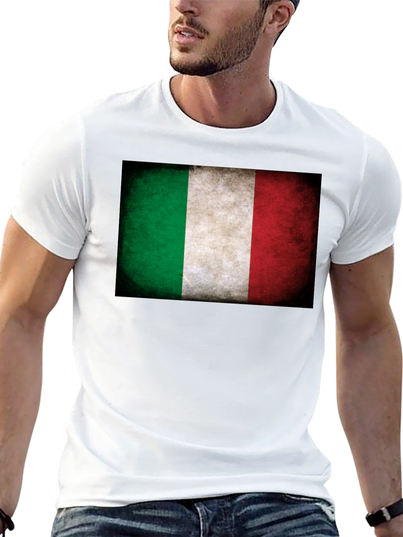 Italian Flag Grunge Graphic Tee - Black Cotton T-Shirt