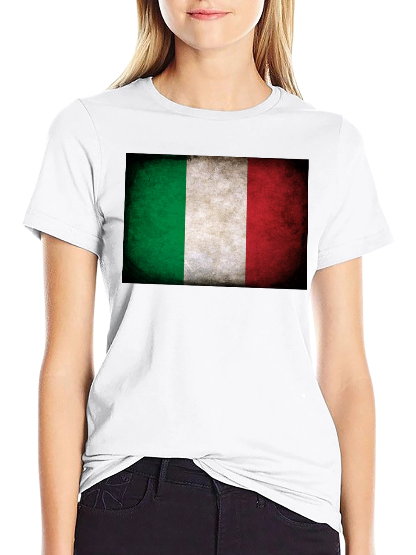 Italian Flag Grunge Graphic Tee - Black Cotton T-Shirt