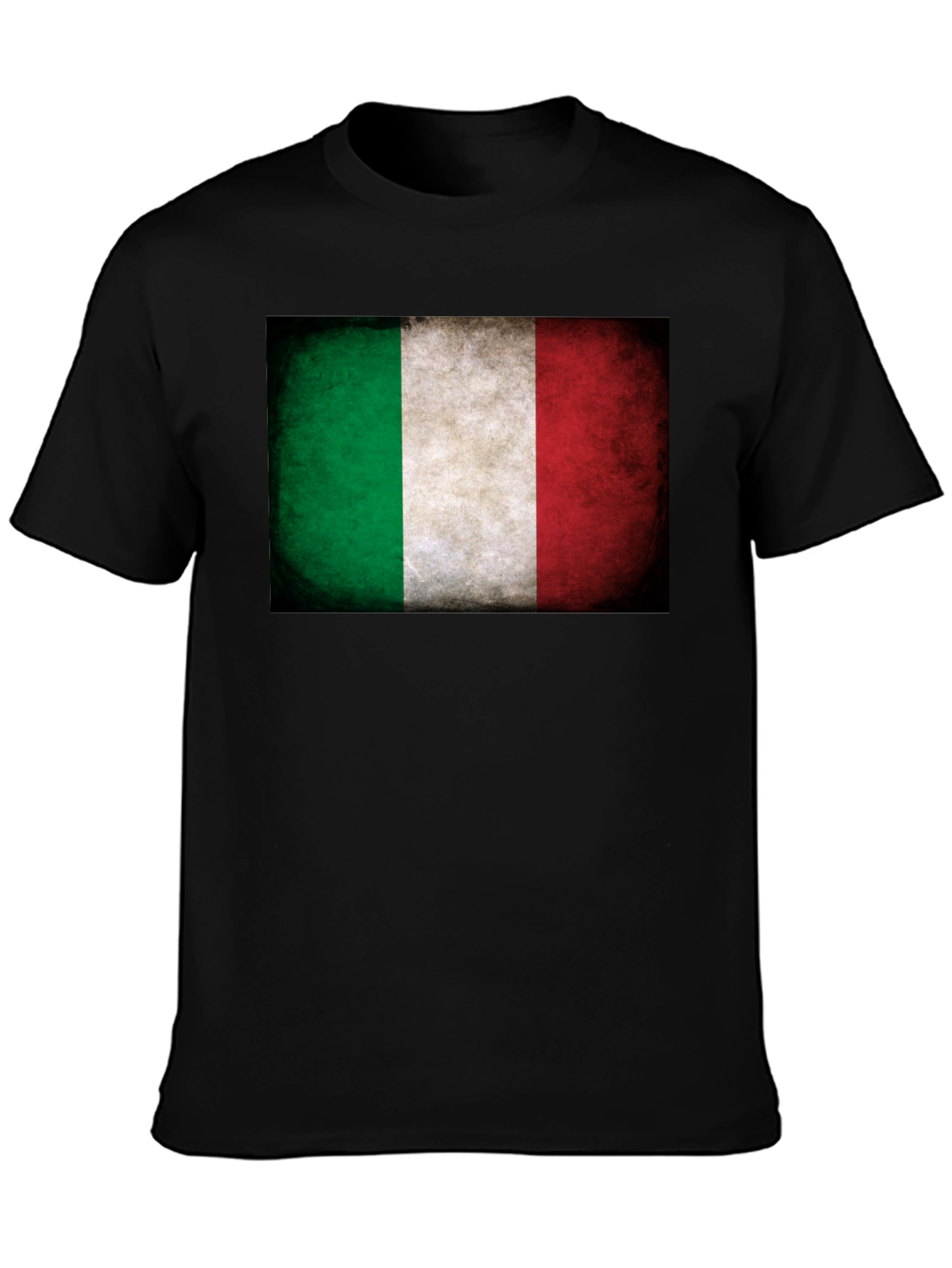 Italian Flag Grunge Graphic Tee - Black Cotton T-Shirt