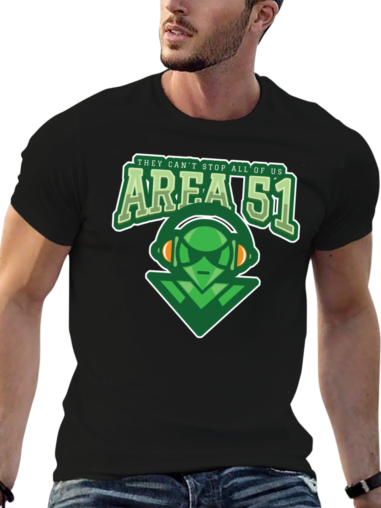 Area 51 Alien Graphic Print Black T-Shirt